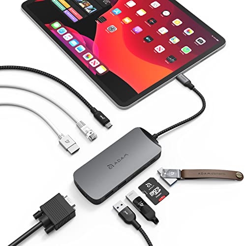 ADAM ELEMENTS Casa Hub X USB-C HUB (USB-C PD & USB-C 3.1 aansluiting   2 USB A 3.1 Gen.1, 1 HDMI-poort 8K, VGA-aansluiting, 1 RJ45 Ethernet-aansluiting, 2 SD-kaartsleuven, 3,5 mm jackaansluiting)