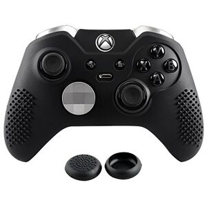eXtremeRate Soft Antislip Siliconen Controller Cover Skins Duimgrepen Caps Beschermhoes voor Xbox One Elite Zwart