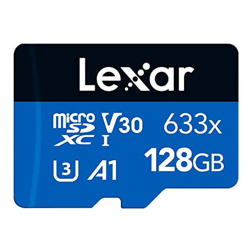 Lexar 633x 128GB Micro SD Kaart, microSDXC UHS-I Geheugenkaart, Met SD-adapter, microSD Kaart Tot 100 MB/s Lezen, A1, C10, U3, V30, TF kaart voor Smartphone/Tablet/Camera (LMS0633128G-BNAAA)