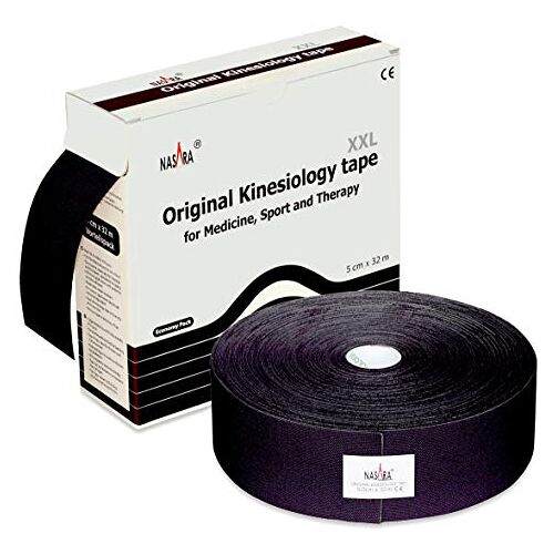 Nasara Originele kinesiologie fysio XXL tape voor sport en geneeskunde, rol grootte 5cm x 32m, zwart