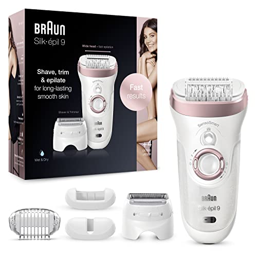 Braun Silk-épil 9 Epilator, Epileerapparaat Voor Vrouwen, Langdurige Ontharing, Micro-Grip-Pincettechnologie (40 Pincetten), Scheerapparaat & Ladyshave & Epilady Voor Dames, 725 Epilator, Wit/Roségoud