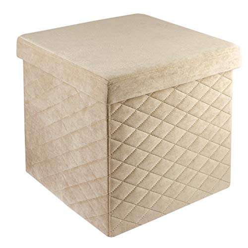 Baroni Home Zitzak Cubo voetensteun, voetensteun, inklapbaar, van fluweel, gevoerd, beige, 38 x 38 x 38 cm