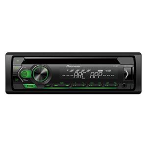Pioneer DEH-S120UBG, 1DIN RDS-autoradio met groene toetsverlichting, display wit, Android-ondersteuning, 5-bands equalizer, CD, MP3, USB, AUX-ingang, ARC-app, groen
