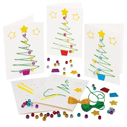 Baker Ross FE953 Kerstboom borduur kralen sets Pak van 6, maak je eigen kerstkaarten, inleiding tot rijgen voor beginners, educatief handwerk voor kinderen