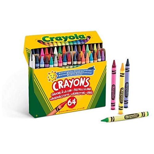 CRAYOLA Waskrijtjes met Puntenslijper, Set van 64 Krijtjes in Diverse Kleuren, Geschikt Voor Kinderen Vanaf 3 Jaar