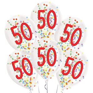 amscan 9909841 latex ballonnen confetti, getal 50, 6 stuks, ongeveer 27,5 cm, met vulling, cijferballonnen, verjaardag, decoratie, cadeau, vierjarig