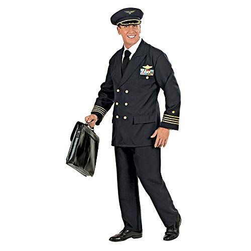 Widmann 57731 Pilotenkostuum, jas, broek, hoed, uniform, luchtvaartmaatschappij, carnaval, themafeest