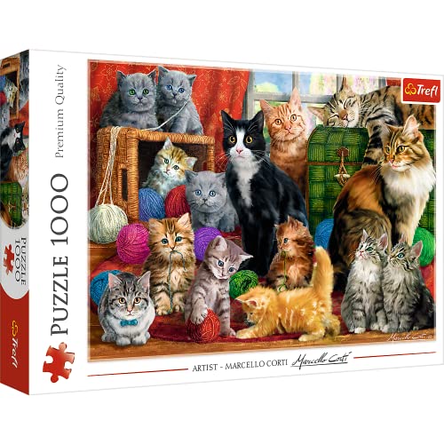 Trefl Puzzels Katten Ontmoeting 1000 Elementen, Katten, Katten thuis, Ontmoeting, Kattenspellen, Doe-het-zelf puzzel, Creatief Vermaak, Cadeau, Plezier, Klassieke Puzzels