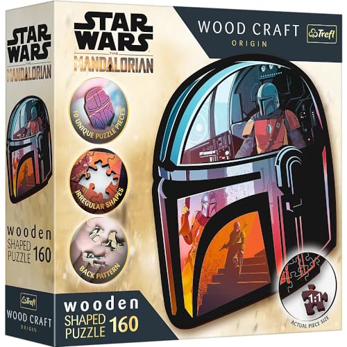 Trefl – Houten contourpuzzels: Star Wars The Mandalorian – 160 stukjes, Wood Craft, Onregelmatige Vormen, 10 Figuurtjes, Moderne Puzzel Premium, voor Volwassenen en Kinderen vanaf 9 jaar