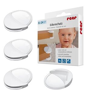 Reer Hoekbescherming voor baby 82010, sterke grip, getest kindveilig, 4 stuks, wit/transparant