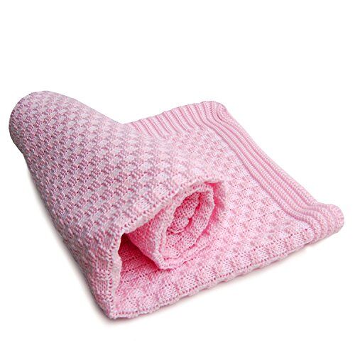 Sonnenstrick SODE3 eerste deken, babydeken, knuffeldeken, gebreide deken van 100% biologisch katoen, kba, 80 x 80 cm, roze/wit