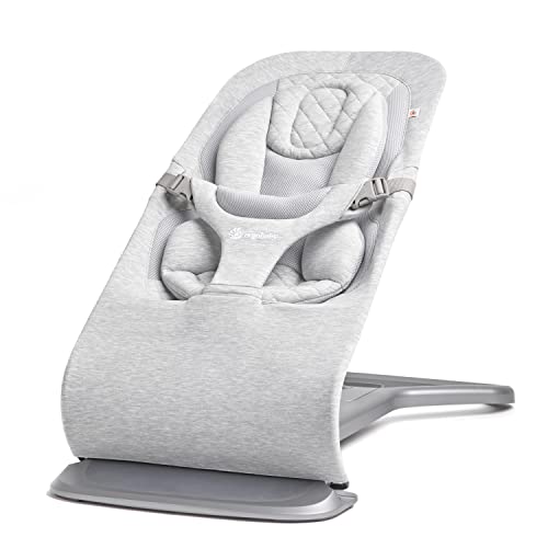 Ergobaby 3-in-1 Evolve Bouncer, Ergonomisch baby wipstoeltje voor pasgeborenen van geboorte tot peuter, babyschommel met newborn insert (2,5 kg 13,2 kg), Light Grey