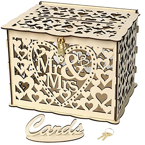 generic DIY Wooden Wedding Card Box Wedding Guest Cards Box Wedding Card Box Wooden Wedding Card Box for Weddings Baby Parties Birthdays Party (25x20x18.3cm) ASIN