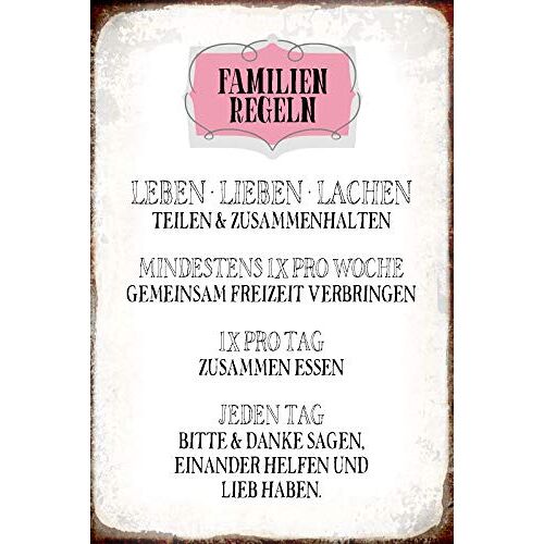 Schatzmix Spreuk Familie Regels Metalen bord 20x30 Deco tin Sign metalen bord, blik, meerkleurig, 20x30 cm