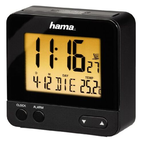 Hama digitale wekker RC540 (kleine wekkerradio zonder tikken, digitale reiswekker, radioklok met licht, incl. Batterij) zwart