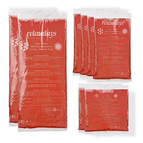 Relaxdays Koelpads, 8-delige set, 3 maten, koude warme kompressen, koelpacks gel, herbruikbare gelkoelkompressen, rood