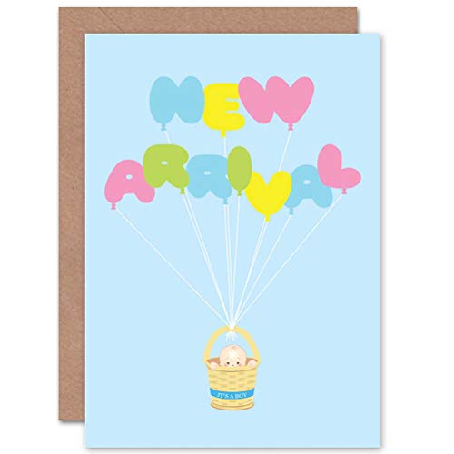 Wee Blue Coo NIEUWE BABY JONGEN AANKOMST BALLOONS ART Wenskaarten Wenskaart GIFT