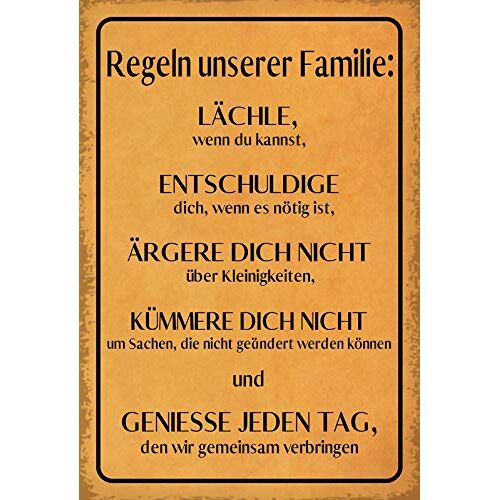 Schatzmix spreuk regels van onze familie metalen bord 20x30 deco tin Sign metalen bord, blik, meerkleurig, 20x30 cm