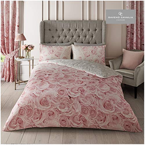 Gaveno Cavailia Pioen Bloemen Bellerose Tweepersoons Dekbedset Roze Bedlinnen, 3 Stuk Katoenmengsel Omkeerbaar Bloemen Bedlinnen, Onderhoudsvriendelijk Bedset, 1 Quilt Cover + 2 kussenslopen