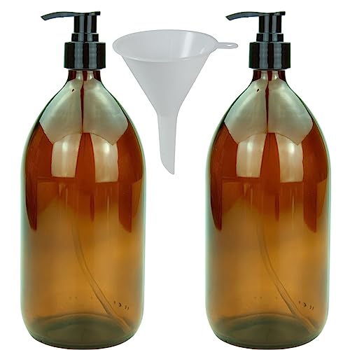 mikken 2 zeepdispensers, 1000 ml, lotiondispenser van bruin glas, BPA-vrij, voedselveilig incl. trechter