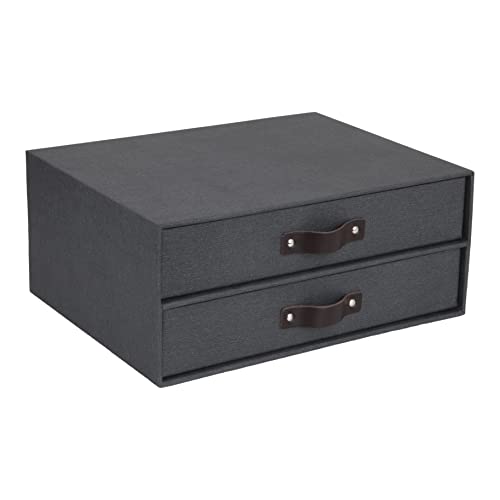 Bigso Box of Sweden Mini-bureau-commode voor documenten en kantoormateriaal, bureau-organizer met 2 laden, doos met laden van hout en papier, zwart