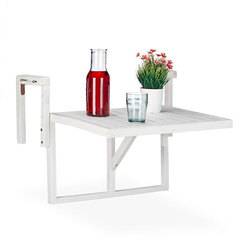 Relaxdays klaptafel balkon, hoogte verstelbaar, inklapbaar, HBD: ca. 55 x 70 x 65 cm, hout, kleine balkontafel, wit