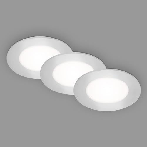 Briloner Set van 3 plafondinbouwspots LED, ultravlakke inbouwspots, badkamer inbouwspots, badkamer inbouwspots IP65, mat chroom, 86x30 mm (DxH)