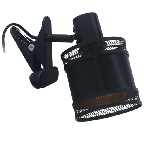 REV – Klemlamp in trendy vintage look met E14-fitting in zwart – leeslamp bed IP20 draaibaar met stoffen bekleding lampenkap – klemlamp voor bedframe met stekkeraansluiting