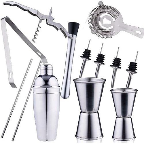 alpina Cocktailset compleet 14-delig Cocktailshaker/stamper/Jigger/Etc roestvrij staal