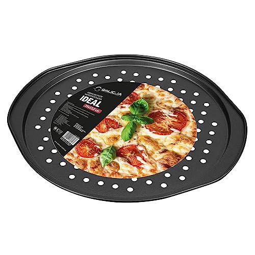 GALICJA Pizzablek rond, ideale pizzaform, pizzapan, pizzastandandaard voor oven, ronde pizzaform voor oven, pizza stalen plaat voor oven, pizzarek voor oven, ronde pizzaplaat 35 x 33 cm