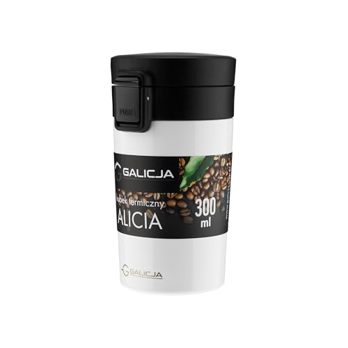 GALICJA Thermobeker ALICIA – thermobeker koffie to go – koffie to go beker – drinkbeker met deksel – koffiebeker – koffiebeker thermo – koffiebekerhouder To Go 300 ml wit