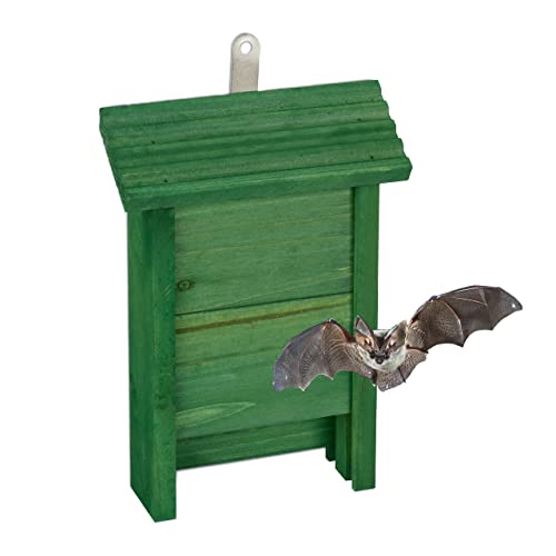 Relaxdays vleermuiskast, nestkast voor vleermuizen, HxBxD: 29 x 18 x 6 cm, tuin, vleermuizenkastje hangend, hout, groen