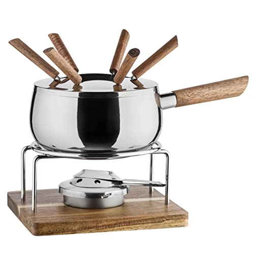 MÄSER 931895 fondueset voor 6 personen in modern rustiek design, ideaal voor vleesfondue, 10-delige fondueset inclusief fonduevorken en fonduebranders, roestvrij staal, 1,9 liter