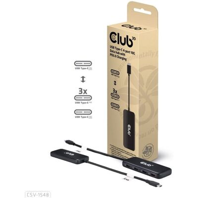 Club 3D USB-C 4-poorts 10G-datahub met PD3.0 usb-hub Club 3D USB-C 4-poorts 10G-datahub met PD3.0 usb-hub