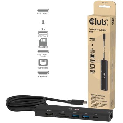 Club 3D CSV-2555 7-1 USB-C naar HDMI Hub Club 3D CSV-2555 7-1 USB-C naar HDMI Hub