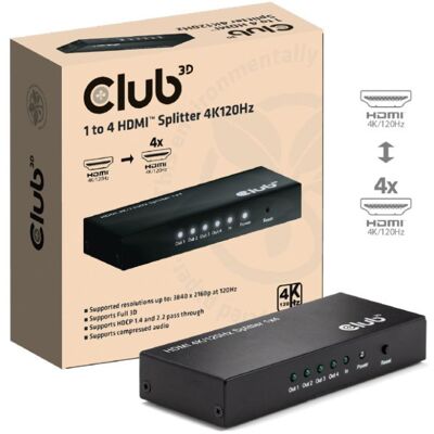 Club 3D HDMI Splitter 1x > 4x HDMI 4K 120Hz Club 3D HDMI Splitter 1x > 4x HDMI 4K 120Hz