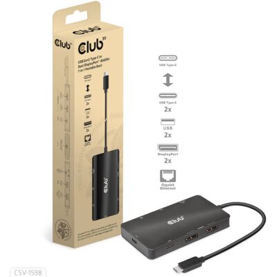 Club 3D USB-C 3.2 Gen2 naar Dual DisplayPort 4k60Hz 7-in-1 Portable Dock dockingstation Club 3D USB-C 3.2 Gen2 naar Dual DisplayPort 4k60Hz 7-in-1 Portable Dock dockingstation