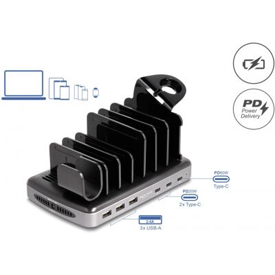 DeLOCK 112W USB oplaadstation met 3x USB-C PD + 3x USB-A DeLOCK 112W USB oplaadstation met 3x USB-C PD + 3x USB-A