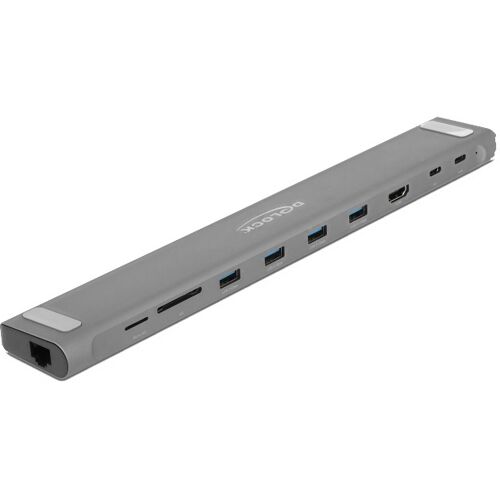 DeLOCK USB Type-C Slim Dockingstation dockingstation HDMI, 4x USB-A 3.2 (5 Gbit/s), USB-C 3.2 (5 Gbit/s), MicroSD, SD, TB 3, RJ-45