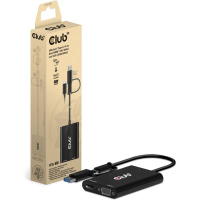 Club 3D USB-C/USB-A 3.2 Gen 1 naar 2x HDMI + VGA adapter Club 3D USB-C/USB-A 3.2 Gen 1 naar 2x HDMI + VGA adapter