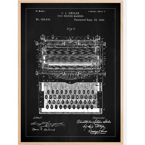 Bildverkstad Patenttekening - Typmachine - Zwart Poster