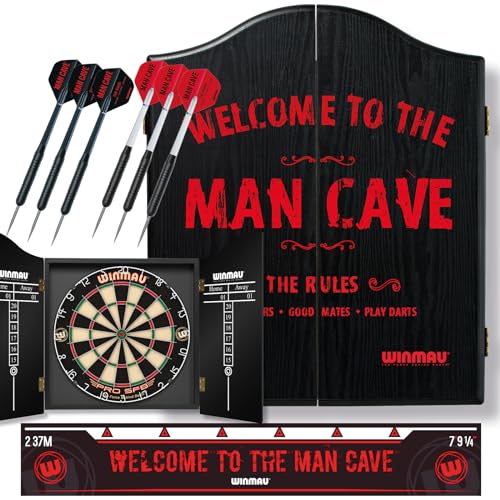 WINMAU Man Cave Dartboard-cadeauset met dartbord, dartkastje, pijlen en werplijn