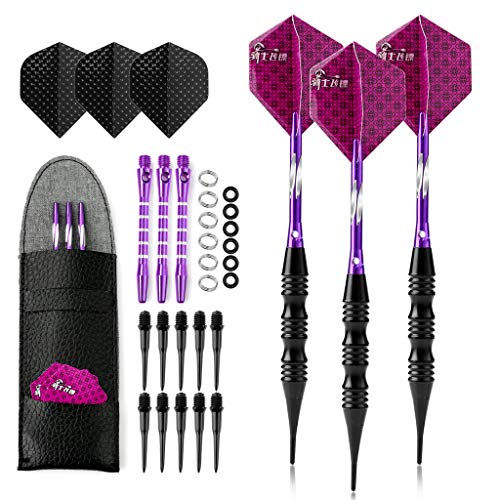 Crazy-m Dartpijlen, softtip dartpijlen, 3 stuks, 20 g, zwart gecoate metalen dartpijlen (soft dartpijlen) met flights