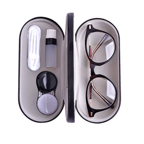 Calayu Dual Use brillenkoker, etui voor brillen en contactlenzen, brillenhouder contactlenzenetui met ingebouwde spiegel, zwart