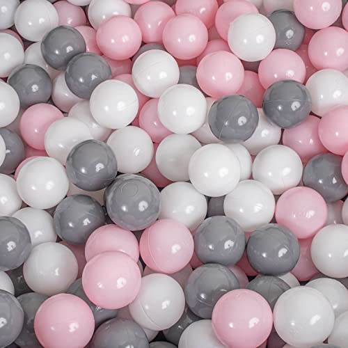 H&F Heimtextilien 200 stuks ballen voor ballenbad, 7 cm, bal voor kinderen, babybal, kleurrijke ballen, ballenbad voor baby's, plastic ballen, kleur: roze, wit, grijs