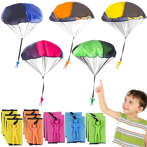 KDIMSU Parachutespeelgoed voor kinderen, 12 stuks, parachutespringer, speelgoed, outdoor spellen voor kinderen, vliegspeelgoed, parachutespeelgoed, voor kinderen, handgooien, parachute, cadeau voor