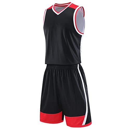 HULG Mode Basketbal Jersey, volwassen Basketbal Jersey, kinderen Basketbal Set, Heren Basketbal Jersey en Shorts Team Uniform met Zakken Sportkleding Uniform (jersey-04,6XL)