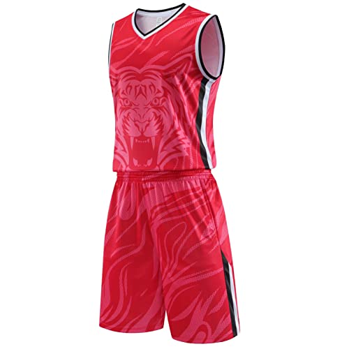 HULG Basketbal kleding, basketbal Jersey, Basketbal Jersey Shirt en Shorts, volwassen basketbal Jersey, basketbal mouwloos pak, basketbal Sportkleding, T-shirt Vest + Shorts (jersey-01, XL)