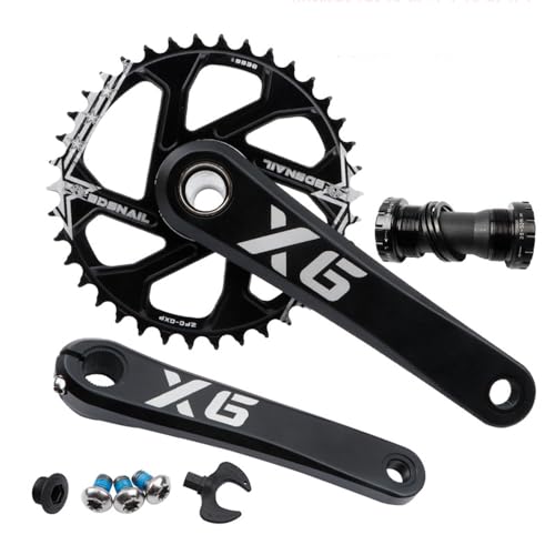 ZOCKZ Mountainbike GXP Crankstel 170/175mm Fiets Crankstel met 32/34/36/38T Kettingblad GXP Single Speed Crankstellen voor 9/10/11/12 Speed MTB (170 mm, zwarte crank+BB+0 mm offset 38T Kettingblad)