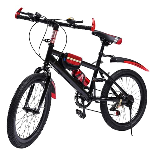 TESUGN Mountainbike, citybike met schijfrem, 20 inch, dubbele schijfrem, voor meisjes en jongens, rood